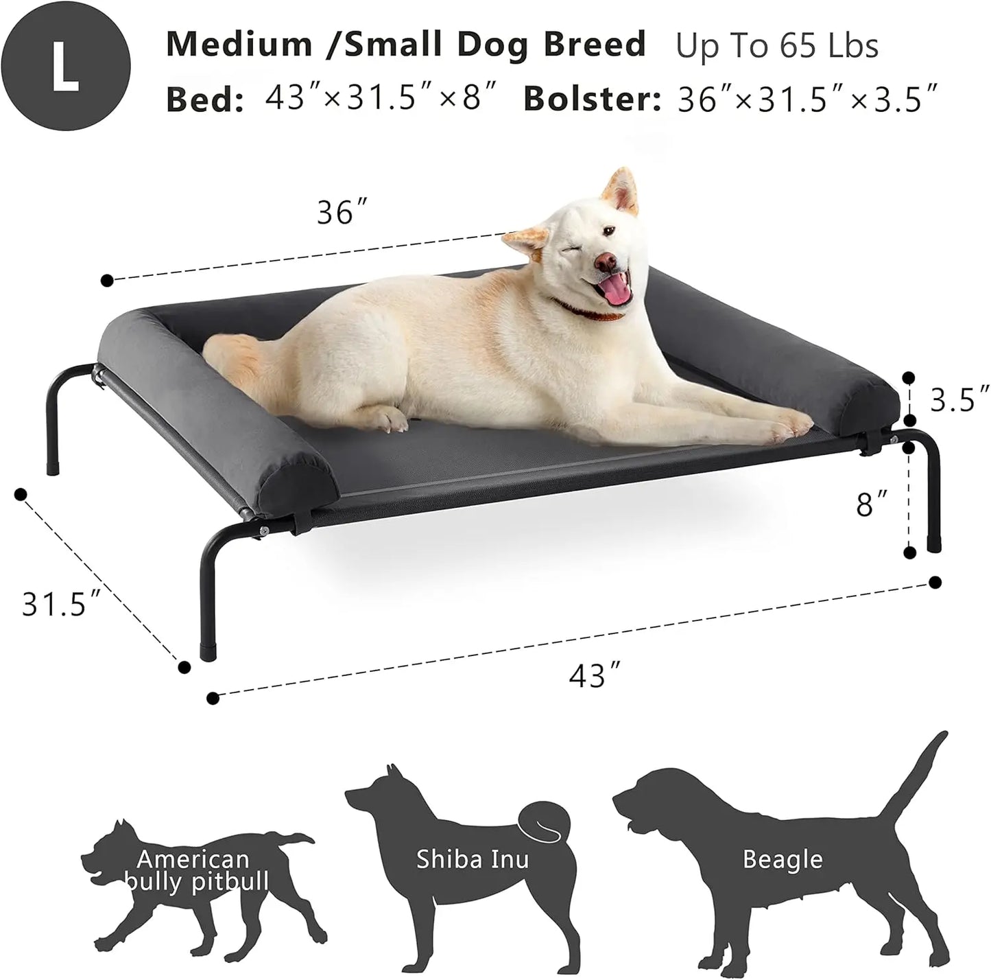 Elevated Cooling Dog Bed for Large Dogs, Portable Indoor Outdoor Pet Hammock with Breathable Mesh & Waterproof Bolsters