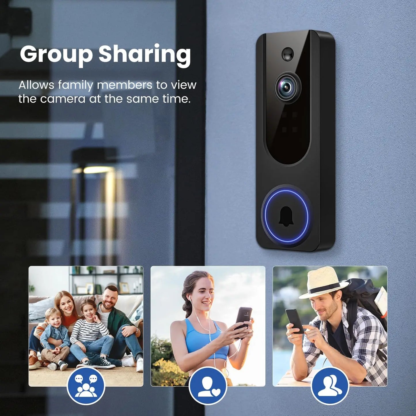 Wireless Video Doorbell with AI Detection, Night Vision
