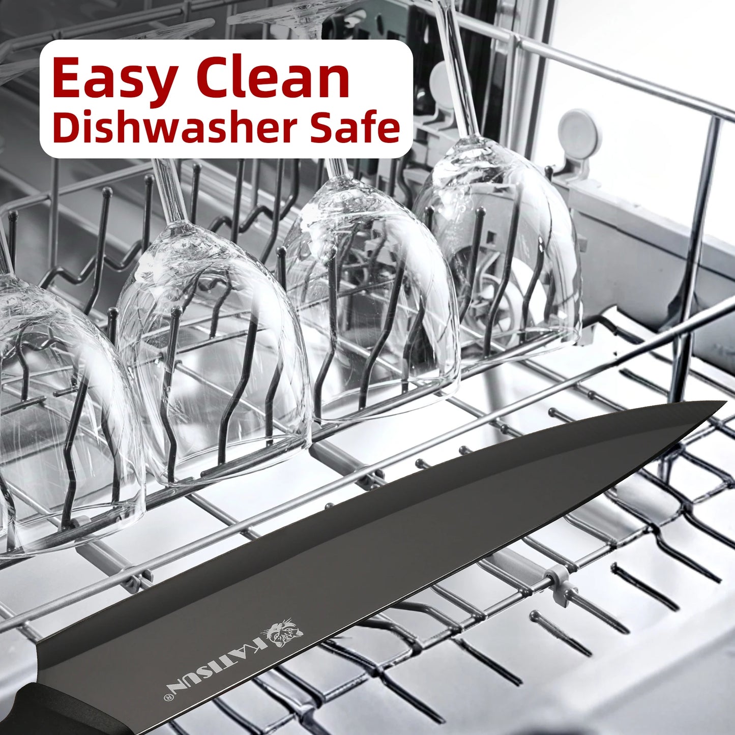 15 Pieces Carbon Steel Kitchen Knife Block Set, Built-in Knife Sharpener