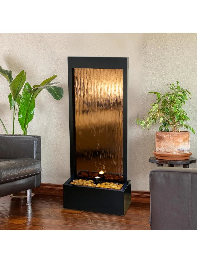 Mirror Waterfall Fountain with Stones & Lights - Zen Indoor/Outdoor