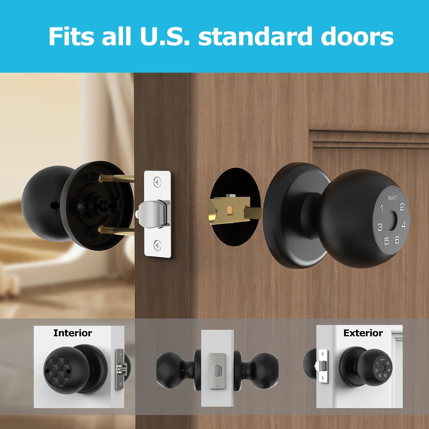 Ball-Shaped Smart Lock Fingerprint, App-Controlled, Passcode, and Electronic Touchscreen Keypad Door Lock Smart Handle