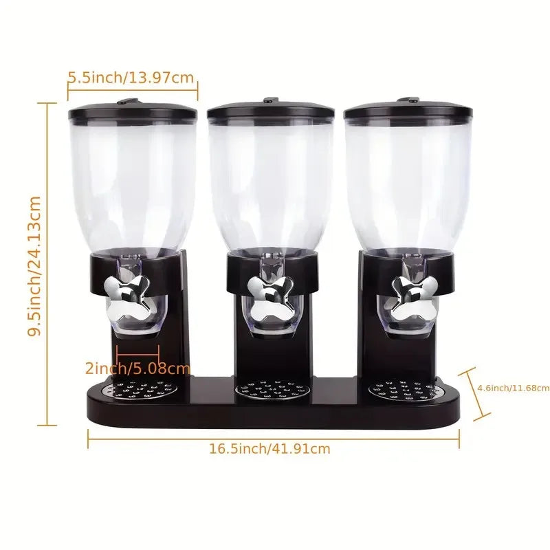 3 Canister Cereal Dispenser, Kitchen Pantry Storage Organizer