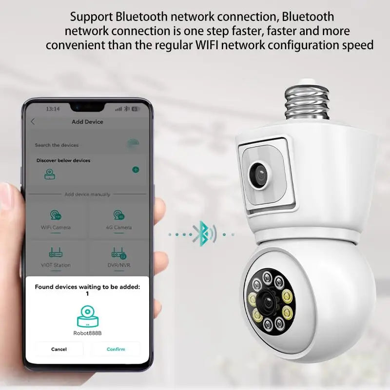 8MP Bulb WiFi Camera 4K Dual Lens Night Vision