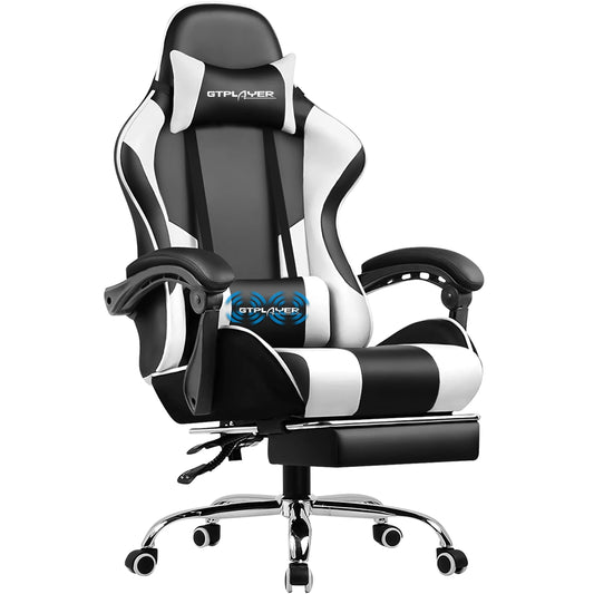 GTPLAYER Gaming Chair with Footrest, Lumbar Support, Adjustable Height, Swivel Seat, Headrest