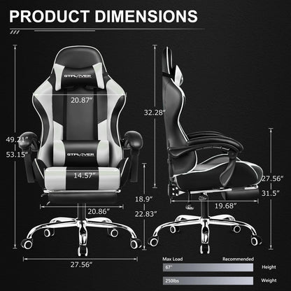 GTPLAYER Gaming Chair with Footrest, Lumbar Support, Adjustable Height, Swivel Seat, Headrest