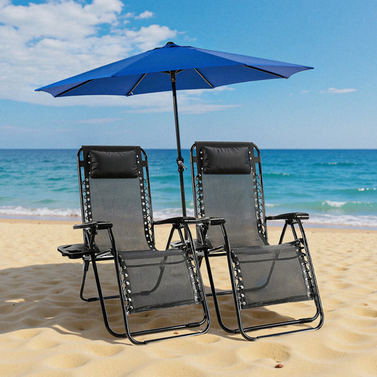 Zero Gravity Set of 2 Portable Recliner Camping Patio Outdoor Garden Lounge Chair with Cup Holder Trays Adjustable Pillow