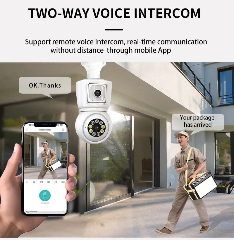 8MP Bulb WiFi Camera 4K Dual Lens Night Vision
