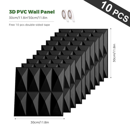 10 Pack Self adhesive 3D Wall Panels, PVC Wall Decor 11.8"x11.8"