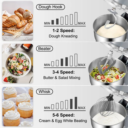 Stand Mixer Electric Dough Mixer with 6 Speeds LCD Screen Timing 5.8 Qt Stainless Steel Bowl