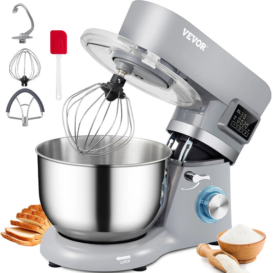 Stand Mixer Electric Dough Mixer with 6 Speeds LCD Screen Timing 5.8 Qt Stainless Steel Bowl