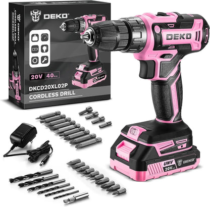 Power Drill Cordless: Pink Cordless Drill 20V Electric Power Drill Set