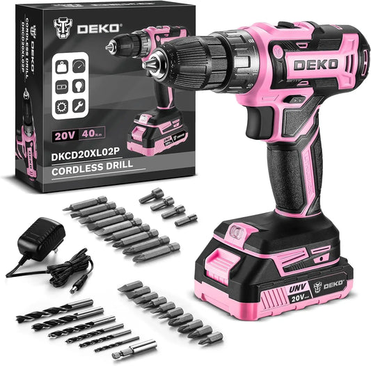 Power Drill Cordless: Pink Cordless Drill 20V Electric Power Drill Set