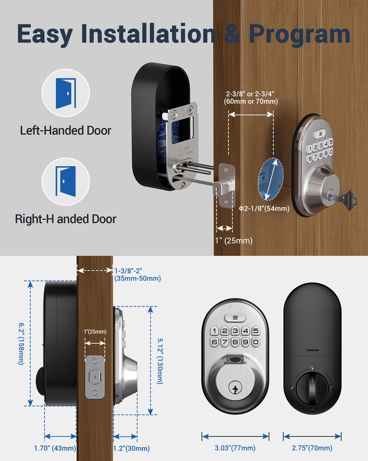 Fingerprint Door Lock Keyless Entry Keypad Deadbolt, Anti Peeping Password for Front Door