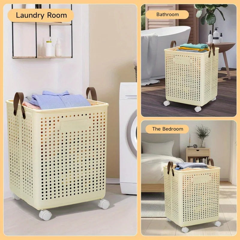 66.5L Foldable Laundry Basket with Wheels - XL Collapsible Storage Bin for Clothes, Toys, Bathroom (14x15x20 inch)