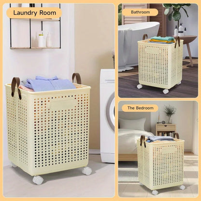 66.5L Foldable Laundry Basket with Wheels - XL Collapsible Storage Bin for Clothes, Toys, Bathroom (14x15x20 inch)
