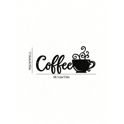 Matte Black Metal Wall Art Sign - Minimalist Coffee Cup Design