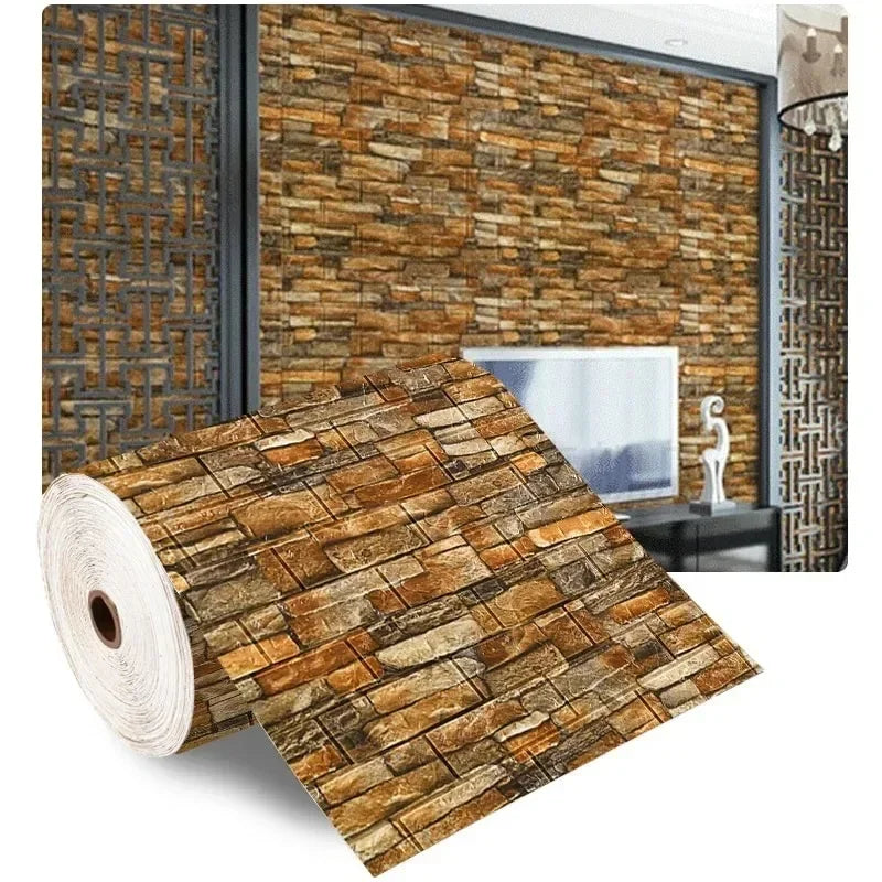 1/5/10M 3D Self-Adhesive Decor Wallpaper Waterproof Imitation Brick
