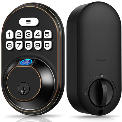 Fingerprint Door Lock Keyless Entry Keypad Deadbolt, Anti Peeping Password for Front Door