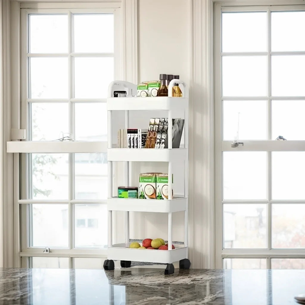 1pc 3/4-Tier Rolling Storage Cart, Plastic Multi-Functional Organizer