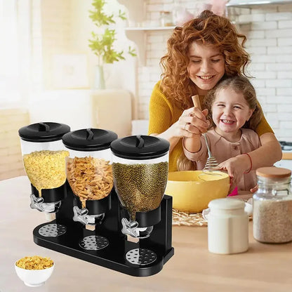3 Canister Cereal Dispenser, Kitchen Pantry Storage Organizer