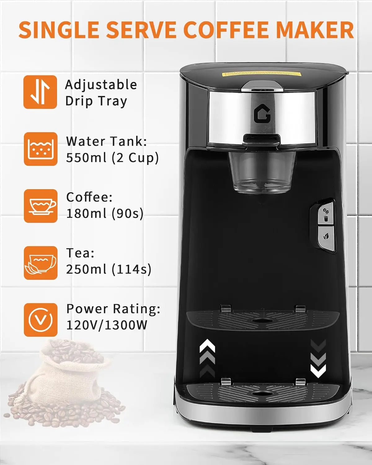 Single Serve Coffee Maker,K Cup & Ground Coffee Compatible
