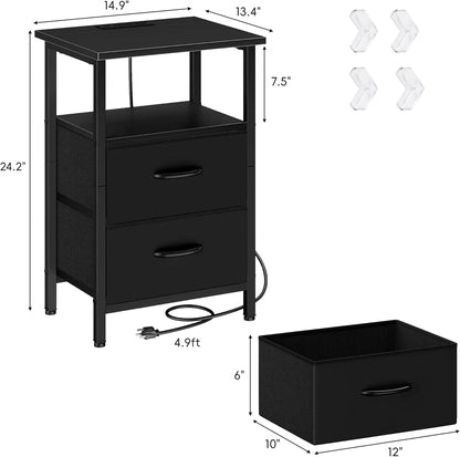 2-Piece Nightstand Set with LED Lights & Charging Station
