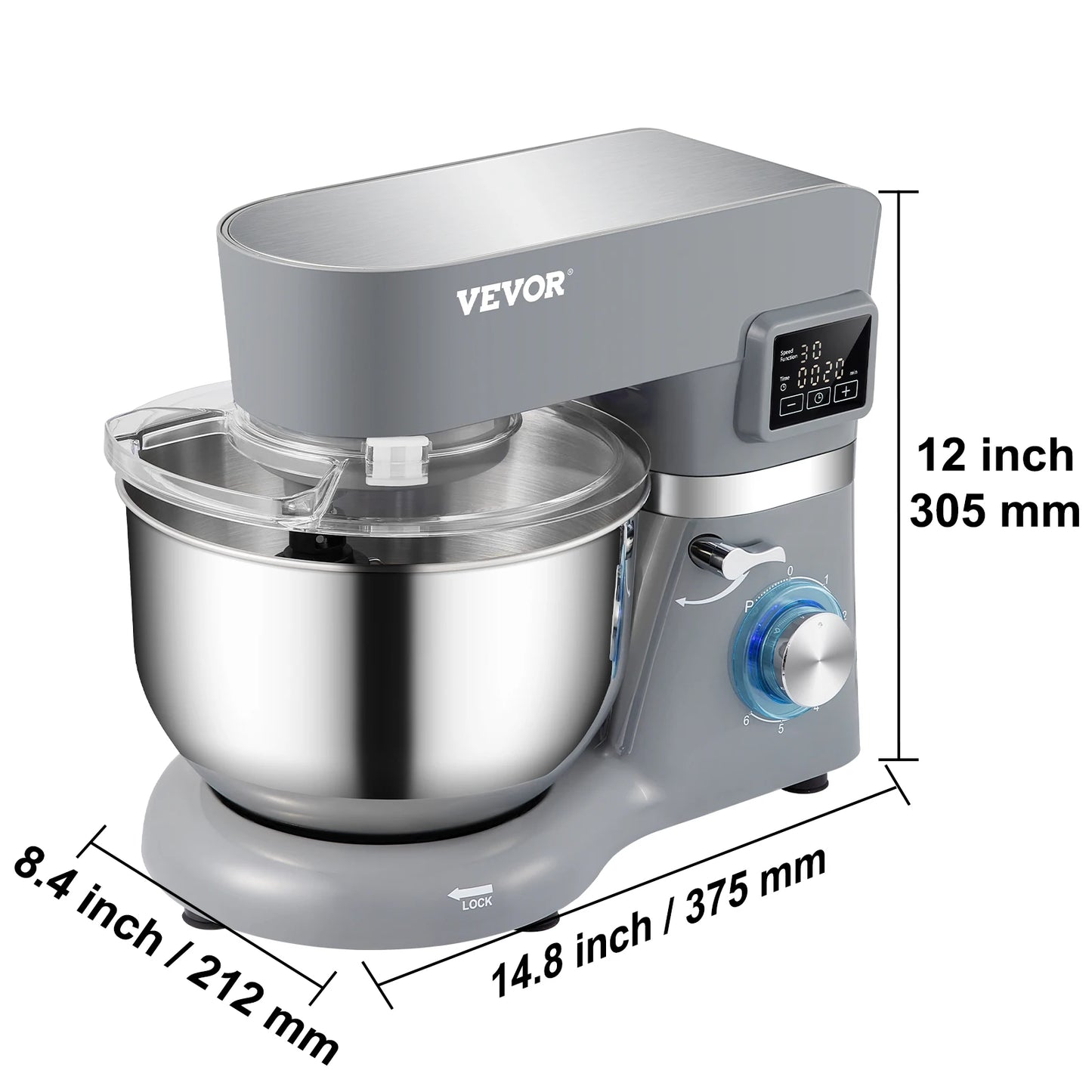 Stand Mixer Electric Dough Mixer with 6 Speeds LCD Screen Timing 5.8 Qt Stainless Steel Bowl