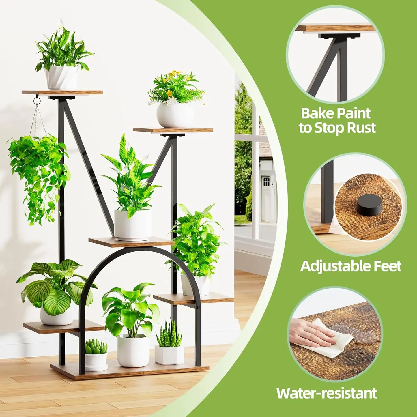 6-Tier Corner Plant Stand with Grow Light, 39-Inch Metal Shelf for Indoor Plants, Living Room & Patio