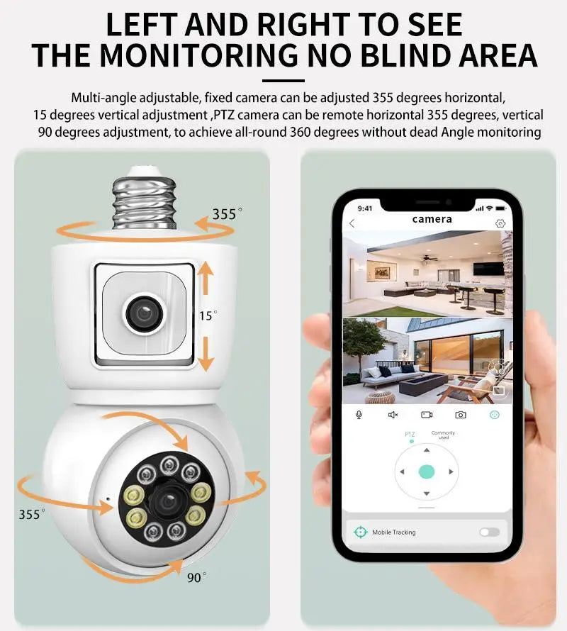 8MP Bulb WiFi Camera 4K Dual Lens Night Vision
