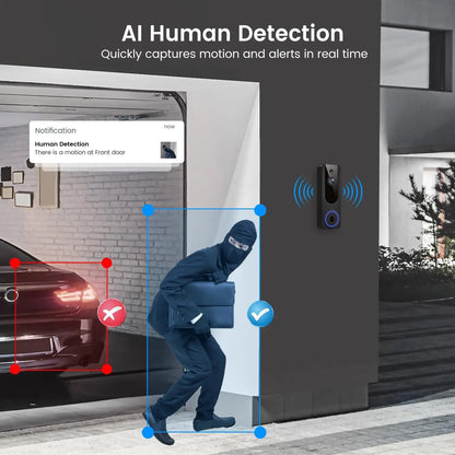 Wireless Video Doorbell with AI Detection, Night Vision