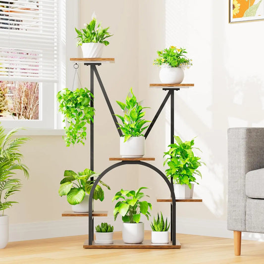 6-Tier Corner Plant Stand with Grow Light, 39-Inch Metal Shelf for Indoor Plants, Living Room & Patio