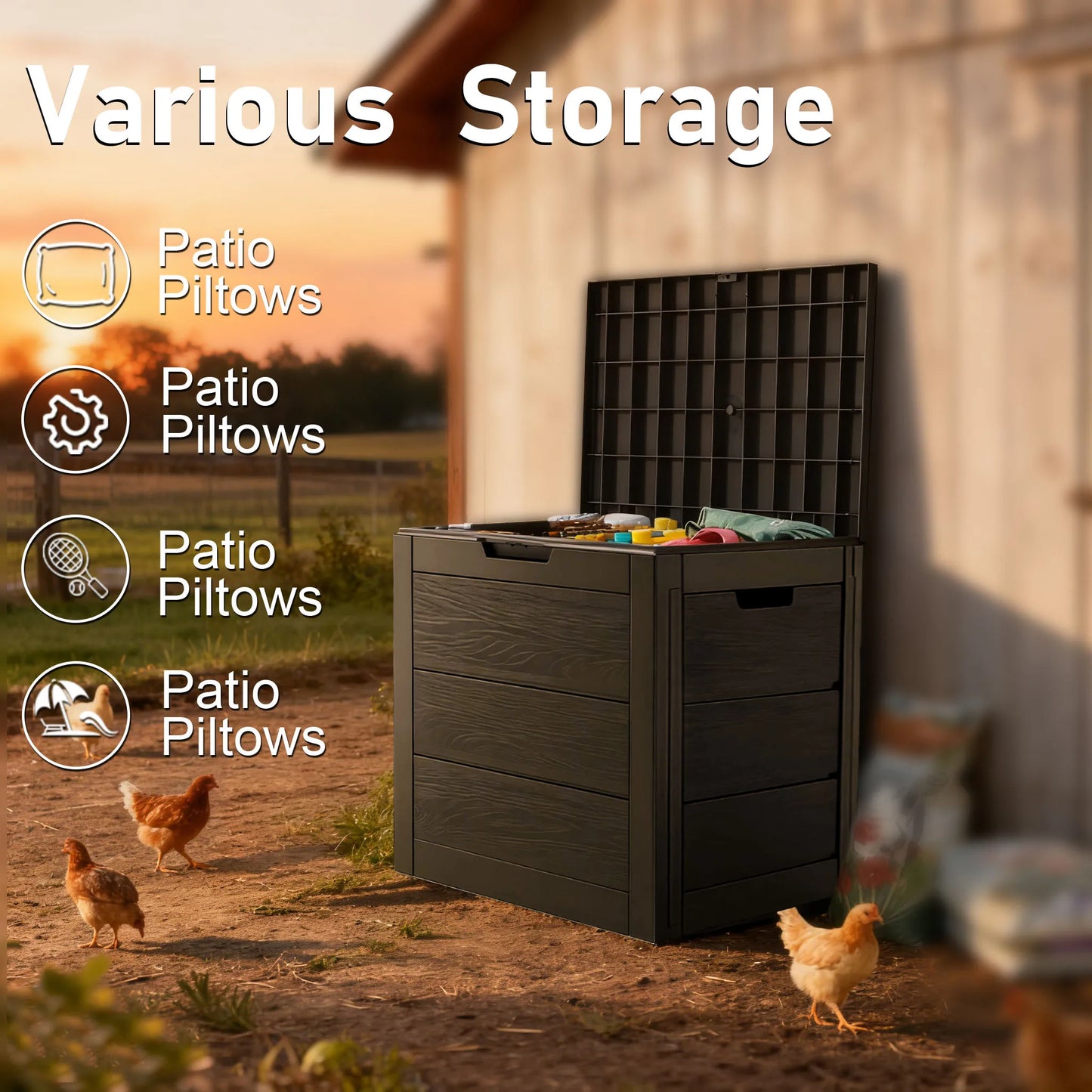 75 Gallon Large Outdoor Deck Box with Lockable Lid & Heavy-Duty Hinged Door