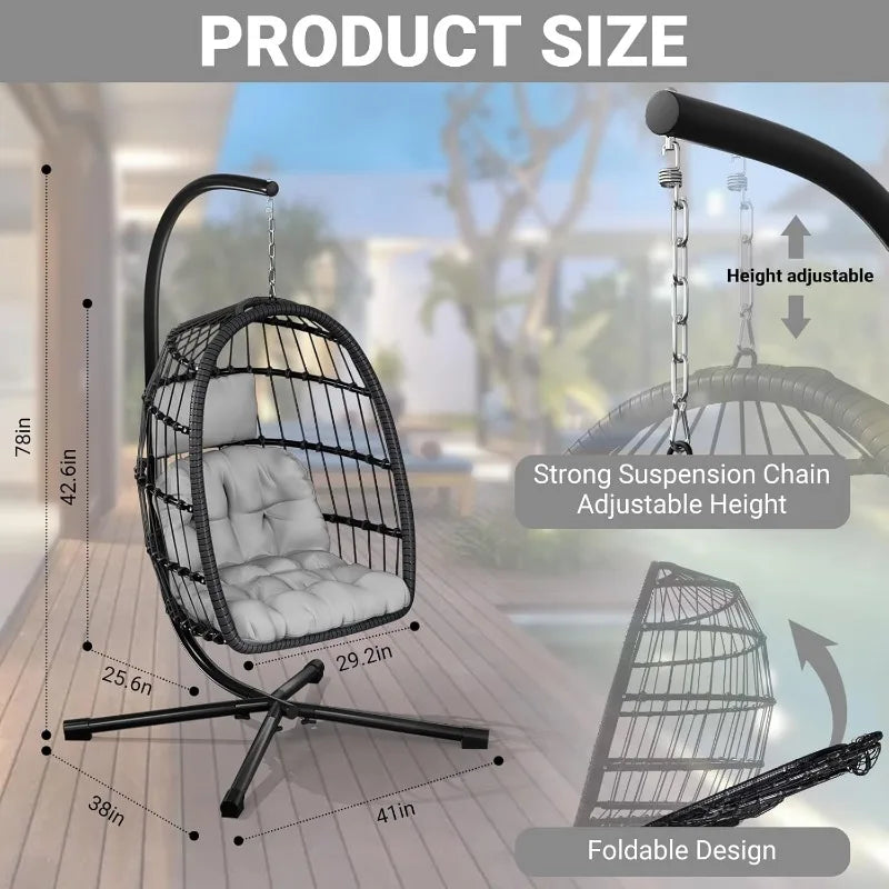 Egg Chair with Stand,Patio Rattan Wicker Hanging Swing