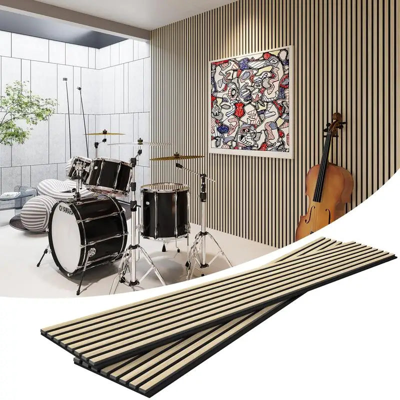 Soundproof Wood Slat Wall Panels, 2 Pack 94.5" x 12.6" Acoustic Panels
