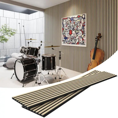 Soundproof Wood Slat Wall Panels, 2 Pack 94.5" x 12.6" Acoustic Panels