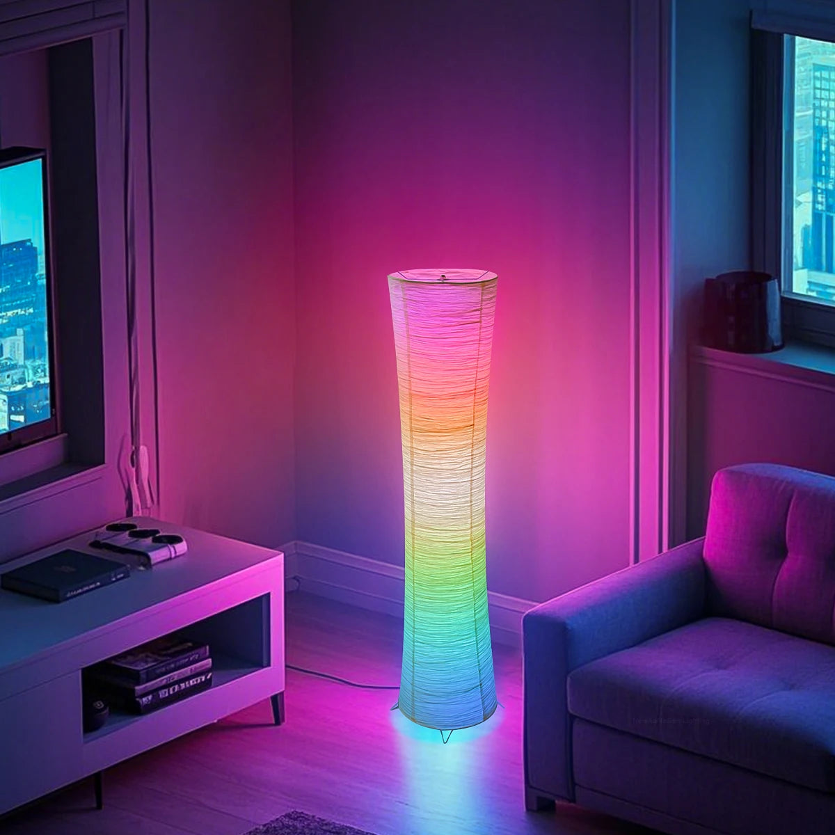 Paper lamp, RGB color-changing LED smart lamp, remote control, floor lamp