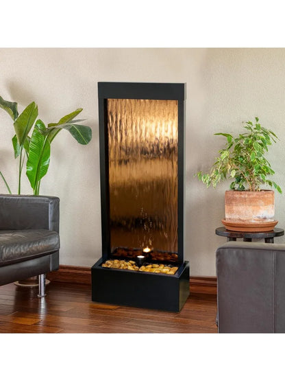 Mirror Waterfall Fountain with Stones & Lights - Zen Indoor/Outdoor