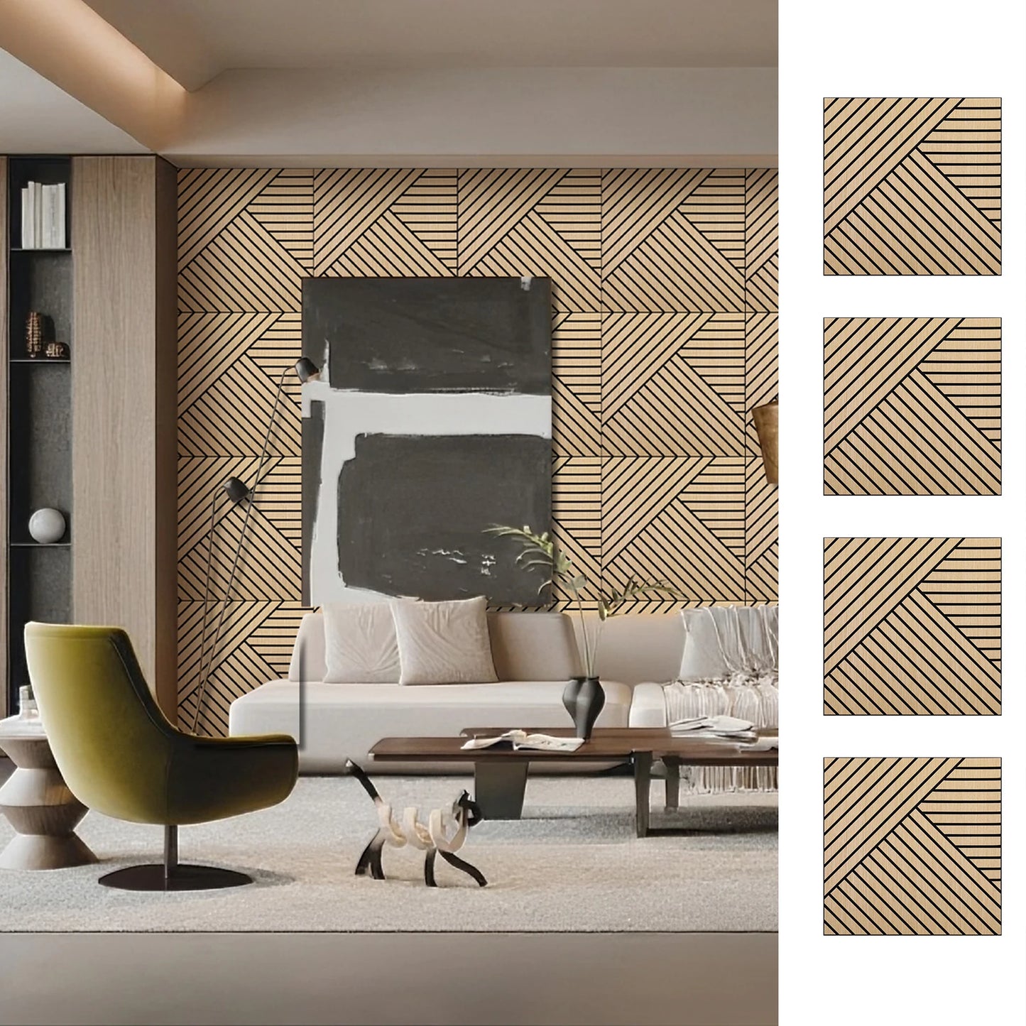 4 Packs Acoustic 3D Wood Slat Wall Panels Self-Adhesive Sound Absorbing
