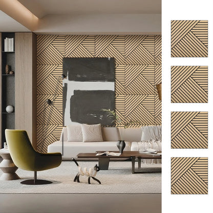 4 Packs Acoustic 3D Wood Slat Wall Panels Self-Adhesive Sound Absorbing