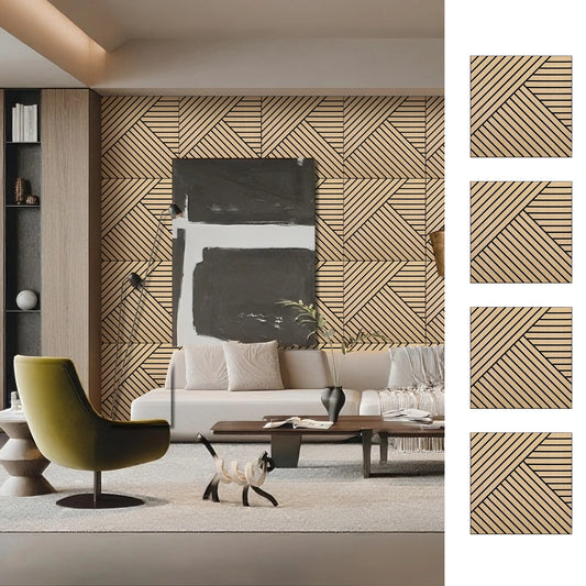 4 Packs Acoustic 3D Wood Slat Wall Panels Self-Adhesive Sound Absorbing