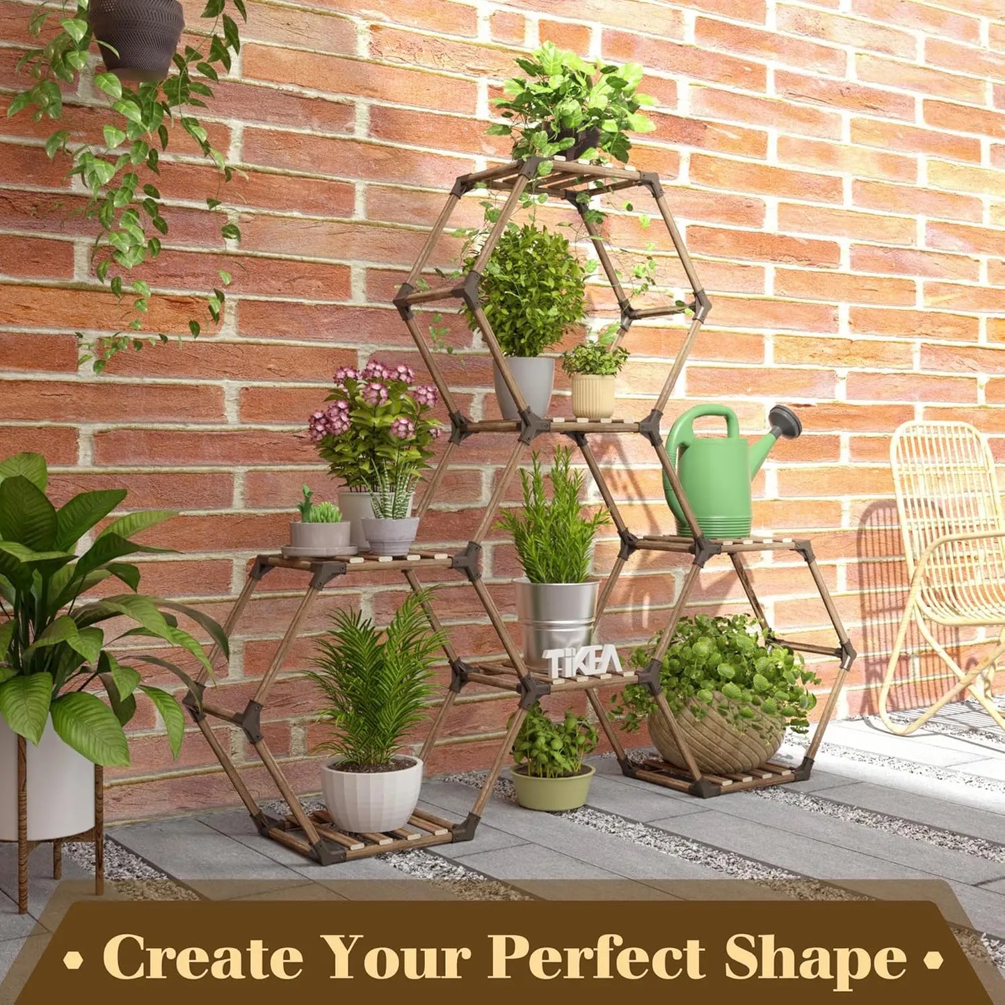 Hexagonal 7-Tier Wooden Plant Stand for Indoor Outdoor Use