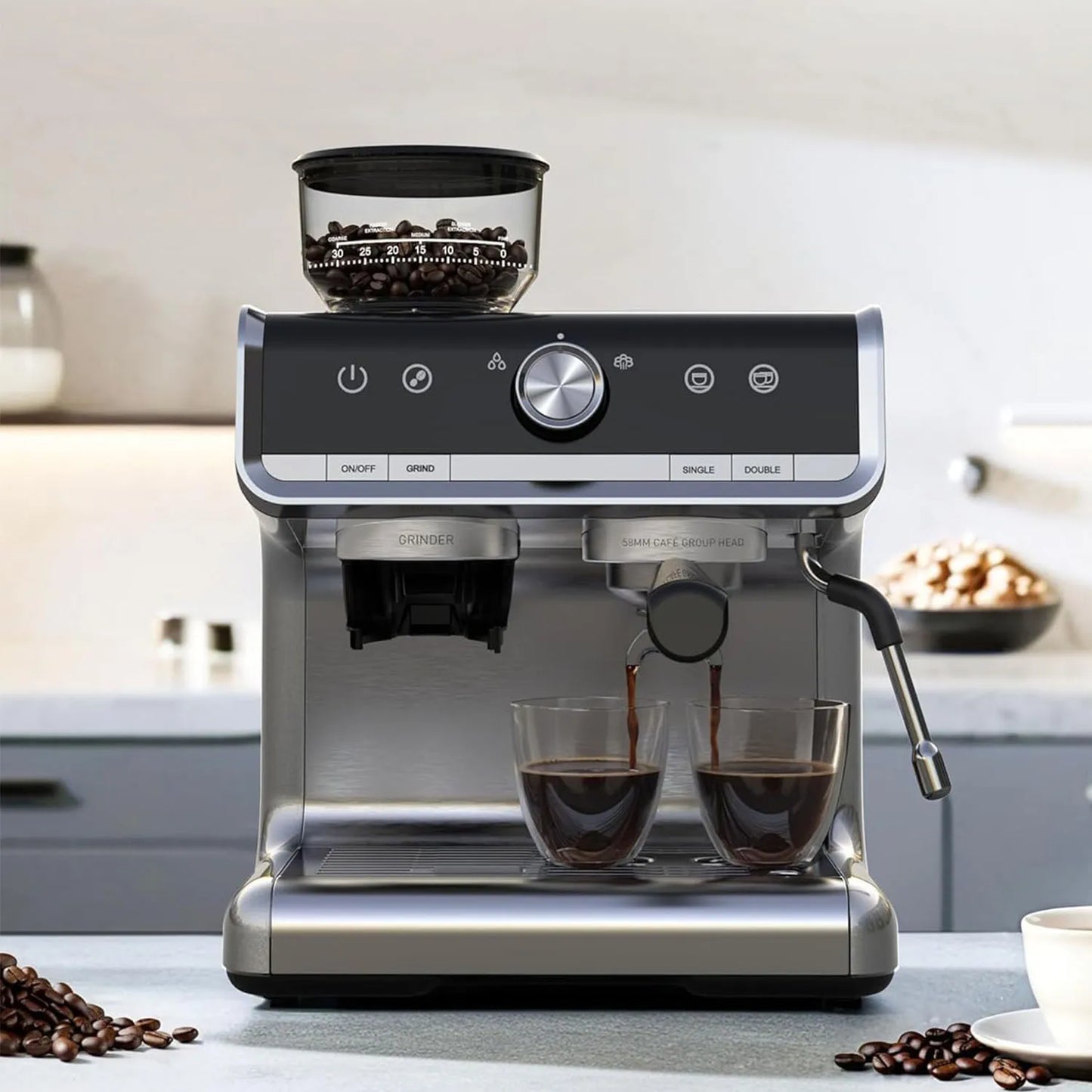 Bar Espresso Coffee Machine 1450W Semi Automatic Espresso Maker with Grinder
