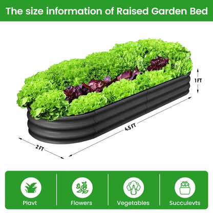 2-Pack Oval Galvanized Steel Raised Garden Bed Open Base Safety Edge Metal Planter Box Raised Beds for Vegetables Flowers Herbs