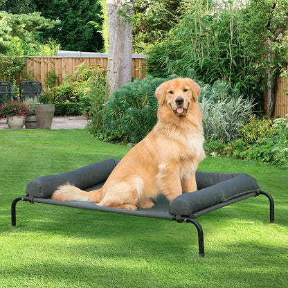Elevated Cooling Dog Bed for Large Dogs, Portable Indoor Outdoor Pet Hammock with Breathable Mesh & Waterproof Bolsters