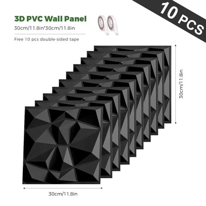10 Pack Self adhesive 3D Wall Panels, PVC Wall Decor 11.8"x11.8"