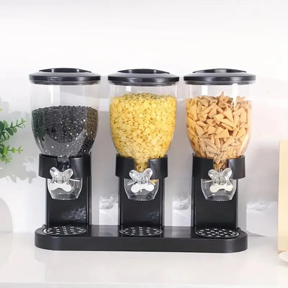 3 Canister Cereal Dispenser, Kitchen Pantry Storage Organizer
