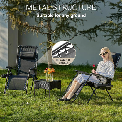 Zero Gravity Set of 2 Portable Recliner Camping Patio Outdoor Garden Lounge Chair with Cup Holder Trays Adjustable Pillow