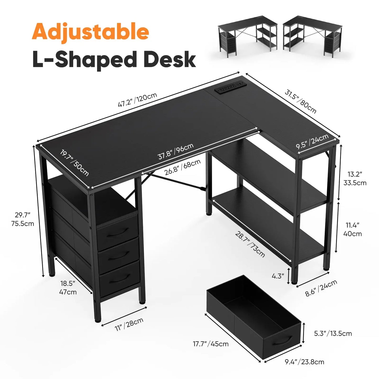 L Shaped Desk with Shelf Drawers 55 Inch Corner Computer Desk