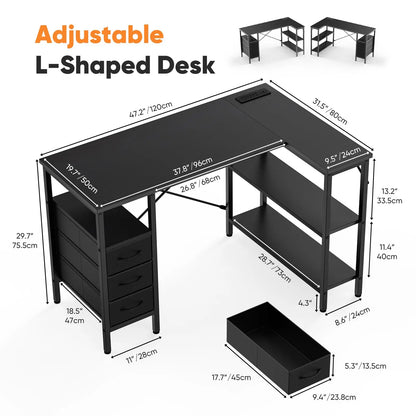 L Shaped Desk with Shelf Drawers 55 Inch Corner Computer Desk