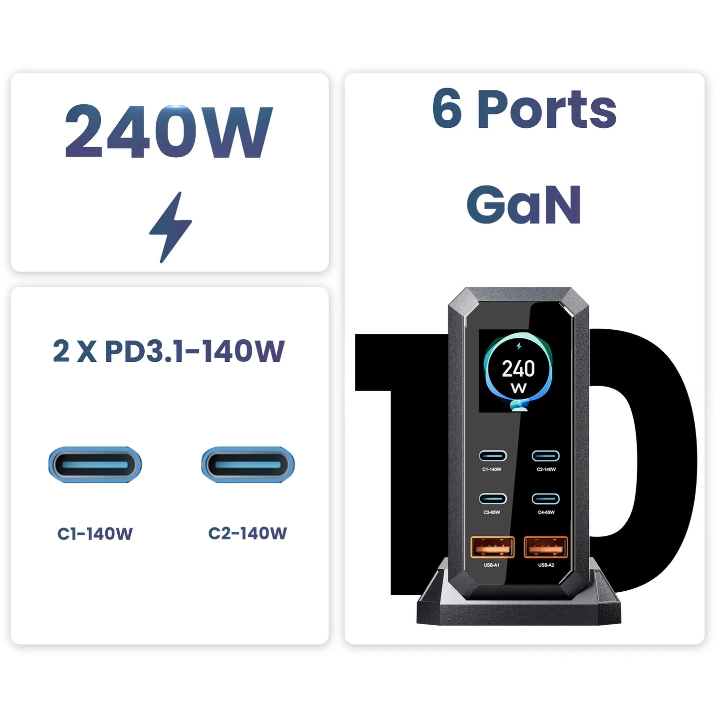 Fast Charging Station 6 in 1 Desktop Charger For MacBook iPhone 16 Samsung